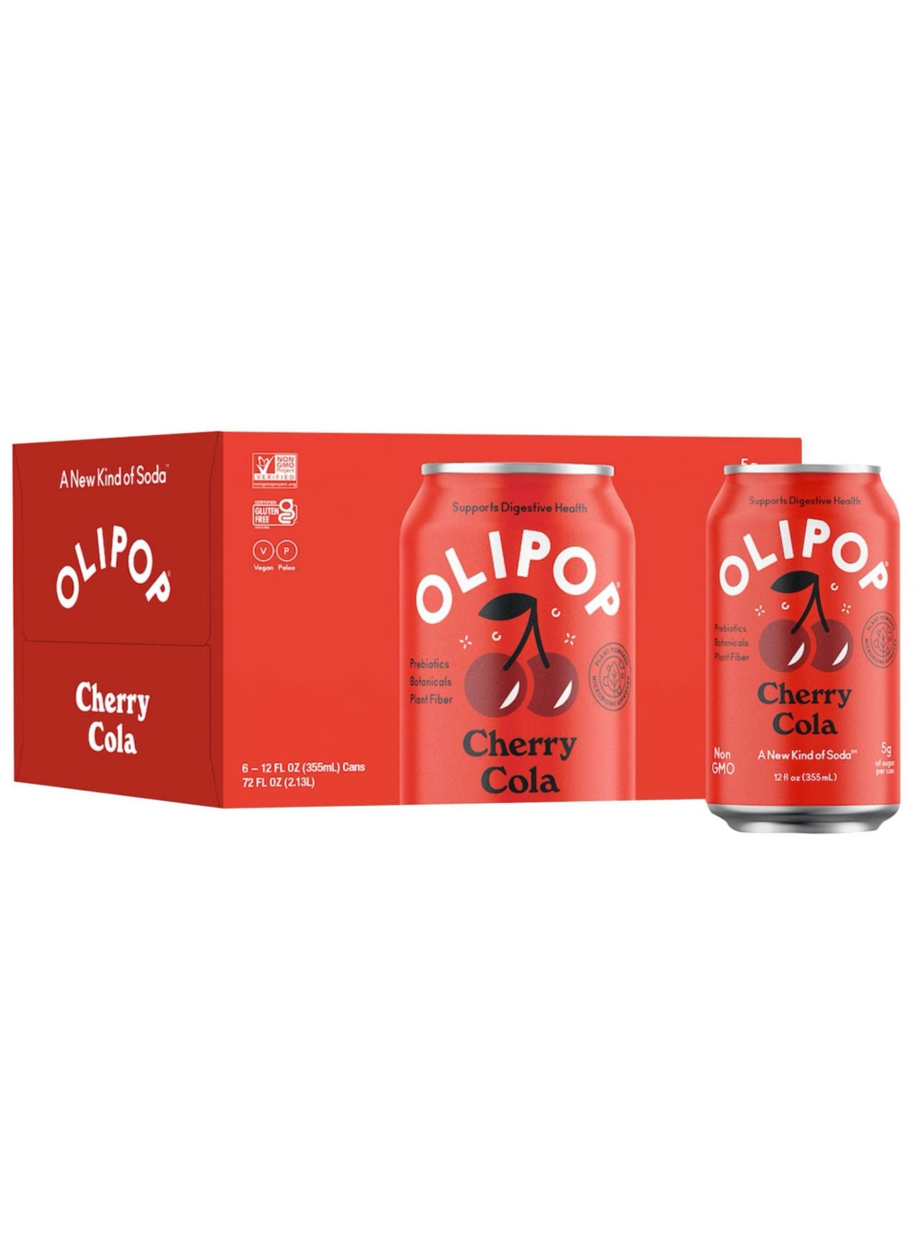 OLIPOP Prebiotic Soda Pop, Cherry Cola, Prebiotics, Botanicals, Plant Fiber