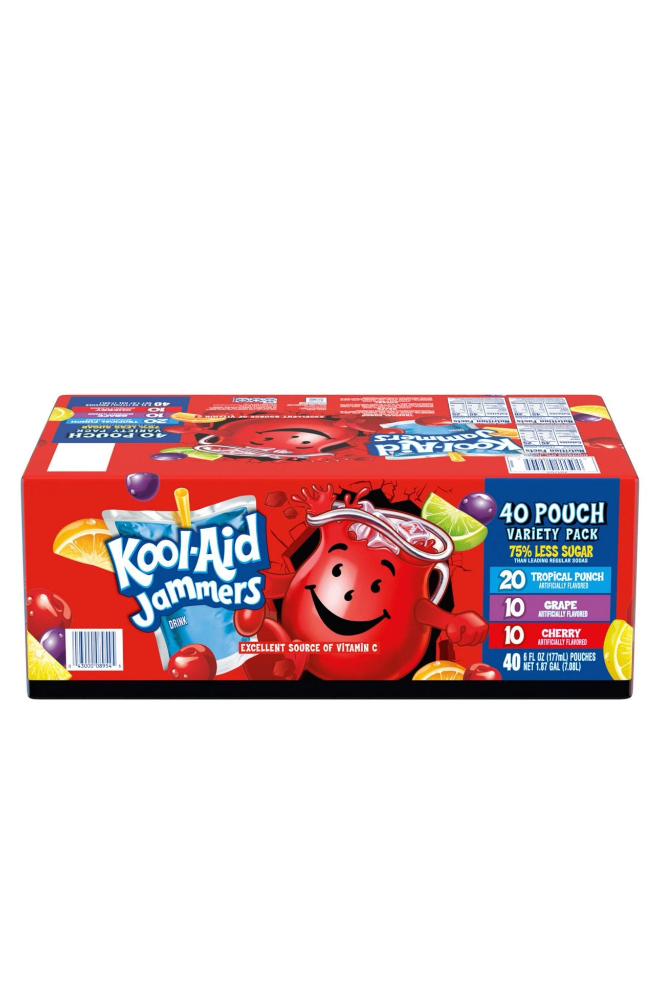 Kool-Aid Juice Jammers, Includes (40) 6-fl.-oz. Pouches with Classic Kool-Aid flavors Cherry, Grape, Tropical Punch and Strawberry Kiwi