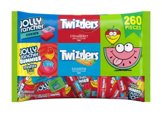 Sweets Assortment Bulk Variety Twizzlers Rainbow and Strawberry, Jolly Rancher 260 Pc